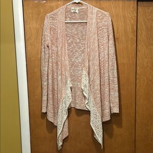 Hippie Rose Pink and Cream Open-Front Cardigan
